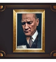 Altın Varaklı Çerçeveli Paspartulu Atatürk Tablo z4819 (Gold)