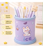 Kawaii Teddy Ayıcık Rabbit Tavşan Desenli Masaüstü Kalemlik Organizer – Geniş Kapasiteli Sevimli Kırtasiye Düzenleyici