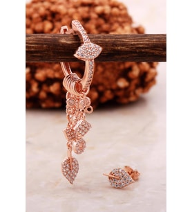 Yaprak Rose Gümüş Kombin Şans Küpe 5459