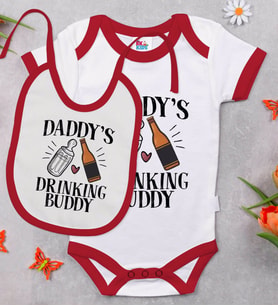 BK Kids Daddy's Drinking Buddy Tasarımlı Kırmızı Bebek Body Zıbın ve Mama Önlüğü Hediye Seti-2