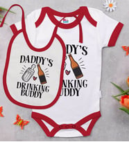 BK Kids Daddy's Drinking Buddy Tasarımlı Kırmızı Bebek Body Zıbın ve Mama Önlüğü Hediye Seti-2