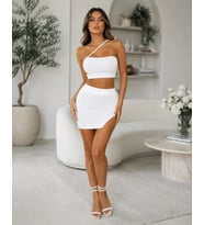 Kadın Beyaz Etekli Mini Club Elbisesi Özel Tasarım