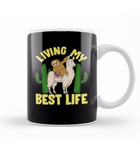 Living My Best Life Adorable Sloth Riding Llama Kupa Bardak Porselen