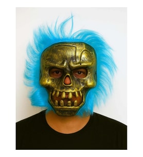 Mey İthalat® Wild Skull - Bakır Kafatası Turkuaz Saçlı İskelet Maske