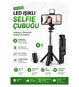 Led Işıklı Selfie Çubuğu Bluetooth Kumandalı Kablosuz Tripot Selfie Monopod Selfie Stick