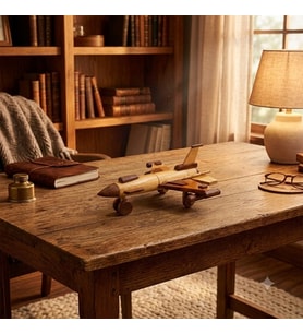 Vintage Ahşap Dekoratif Uçak Maketi El Yapımı Masaüstü Ofis Ev Dekoru Hediyelik Ahşap Uçak Modeli