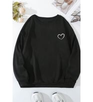 Unisex Kalp Baskılı Bisiklet Yaka Sweatshirt (Siyah)