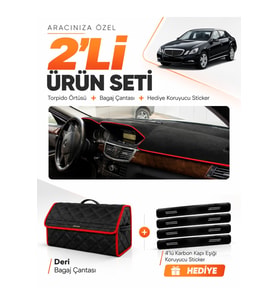 e-biz MERCEDES W212 (2010-2013) Uyumlu Torpido Örtüsü + Deri Bagaj Çantası - Siyah-Kırmızı - MB014