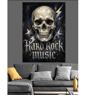 Hard Rock Music Kurukafa Logosu Dekoratif Kanvas - Mdf Ahşap Tablo