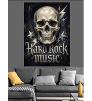 Hard Rock Music Kurukafa Logosu Dekoratif Kanvas - Mdf Ahşap Tablo