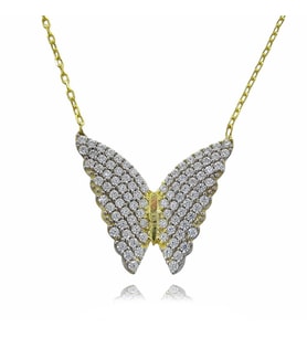 Kelebek Zirkon Taşlı 18K Altın Kolye (Karışık)