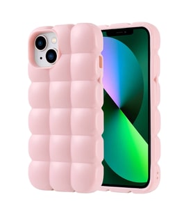 Apple iPhone 13 Uyumlu Kılıf Silikon Parlak Esnek Yumuşak Kabartmalı Zore Dom Dom Kapak (Pembe)