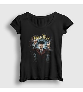 Presmono Kadın Siyah Electricity Magician Nikola Tesla T-Shirt 332313tt