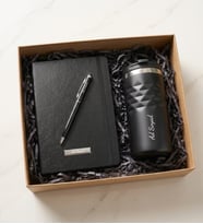 Kişiye Özel Geometrik Siyah Termos & Touchpen Kalem & Siyah Defter Hediye Seti
