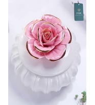 Flowers  Kapaklı Çiçekli Dekoratif Seramik Saklama Kutusu / Takı Kutusu (Pembe)