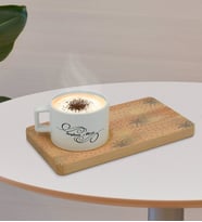 BK Gift Kişiye Özel Modern Art Tasarımlı Doğal Ahşap Tabaklı Seramik Fincan Sunum Seti  Model 6