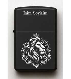 Aslan Figürlü Kişiye Özel İsimli Siyah Benzinli Metal Çakmak 2