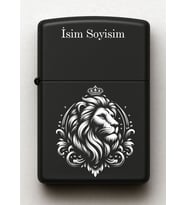 Aslan Figürlü Kişiye Özel İsimli Siyah Benzinli Metal Çakmak 2