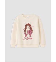 LCW Kids Ekru Baskılı Kız Çocuk Kalın Sweatshirt