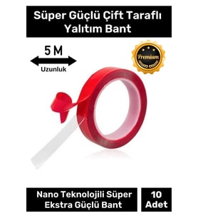 Premium Ekstra Güçlü Çok Amaçlı Çift Taraflı Tamir Dış Mekan Montaj 5mt Silikon Şeffaf Bant 10 Adet