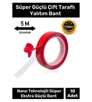 Premium Ekstra Güçlü Çok Amaçlı Çift Taraflı Tamir Dış Mekan Montaj 5mt Silikon Şeffaf Bant 10 Adet