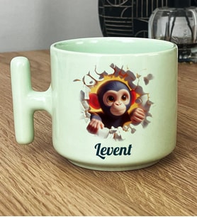 Kişiye Özel 3D Efektli Maymuncuk Hediye Pastel T Kupa İsimli İsim Yazılı (Yeşil)