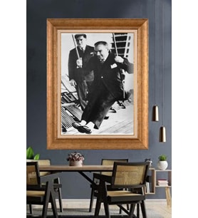 Altın Varaklı Çerçeveli Paspartulu Atatürk Tablo TR1205 (Gold)