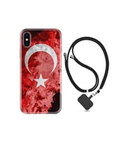 Apple Iphone X Xs Kılıf Desenli Silikon Boyun Askılı Şanlı Türk Bayrağı 1315