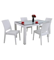 Mandella Elit Rattan 90x150 4 kişilik Elit Sandalye Camlı Masa Takımı Beyaz