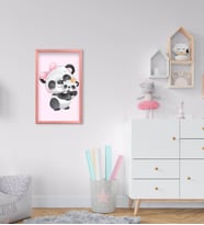 BK Home Sevimli Panda Tasarımlı Dekoratif Pembe Ahşap Çerçeveli Çocuk Odası Tablo-7