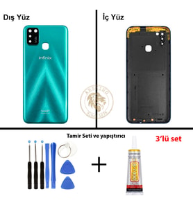 Infinix Smart 5 Yeşil Uyumlu Arka Kapak + Yapıştırıcı ve Vida Seti Arka Cam Batarya Pil Kapağı