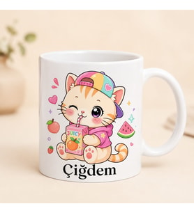 Kişiye Özel Sevimli Kedi Kupa Bardak İsme Özel Seramik Kahve Kupası Kadına Doğum Günü Hediyesi