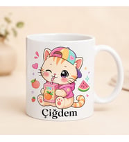 Kişiye Özel Sevimli Kedi Kupa Bardak İsme Özel Seramik Kahve Kupası Kadına Doğum Günü Hediyesi
