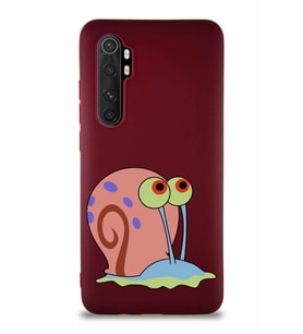 Xiaomi Mi Note 10 Lite Soft Premier Kapak Salyangoz Gary Tasarımlı Silikon Kılıf - Mürdüm (Şeffaf)
