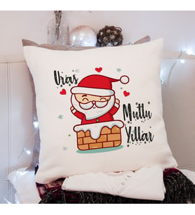 Mutlu Yıllar & Merry Christmas & Yılbaşı & Noel Baba Tasarımlı Yastık Kişiye Özel
