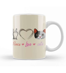 Peace Love Cats Awesome Gift Fashion    Peace Love cats Funny Summer Female Kupa Bardak Porselen