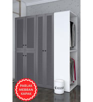 Kenzlife membran çamaşır-kurutma makinesi dolabı ve giysi dolabı bistami sağ gribyz panjur 180*160*60 mebran kapak MDF gövde (Beyaz-Gri)