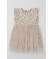 Breeze Kız Bebek Elbise Kalp Desenli Tüllü Fırfırlı 9 Ay-3 Yaş, Bej