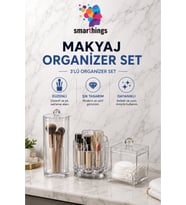 3'lü Şeffaf Akrilik Makyaj Organizer Seti, Fırçalık ve Kozmetik Düzenleyici