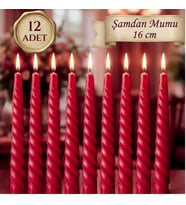 12 Adet Kıvrımlı Şamdan Mumu Kırmızı 16 cm  Dekoratif Uzun Mum Seti