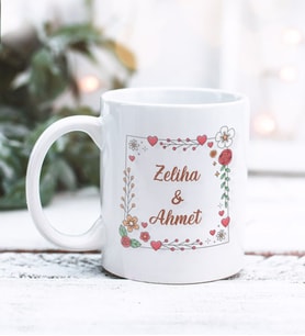 Kişiye Özel Sevgililer günü Aşk Bahçesi Tasarımlı Kupa Bardak (Beyaz)