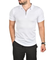 DeepSEA Erkek  Slim Fit Nefes Alan Pamuklu Polo Yaka Tişört Dar Kesim Likralı Triko Tişört 2505001 (Beyaz)
