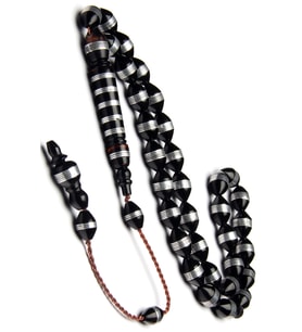 Erkek Sistem Püsküllü 7x11mm Bafon Sarmal Kuka Tesbih (Siyah)