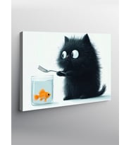 Kanvas Tablo Akvaryum Balıklı Kara Kedi