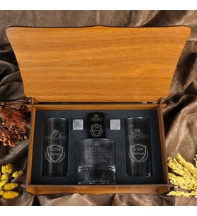 Retro Tasarımlı Kişiye Özel Rakı, Çakmak ve Taşlı Viski Kadehi Seti