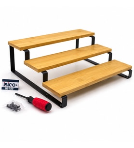 3 BASAMAKLI AHŞAP - BAMBU TEZGAH ÜSTÜ BAHARATLIK - DÜZENLEYİCİ STAND 29.5X23.5X10.5CM