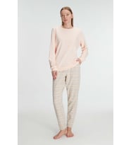 Kadın Somon Uzun Kollu Ekose Desenli Pijama Takımı (Renksiz)