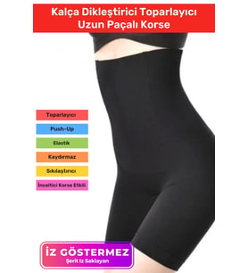 Yüksek Bel İnceltici Terlemeyi Önleyen Kaymaz Destekli İz Göstermeyen Uzun Paçalı Toparlayıcı Korse (Siyah)