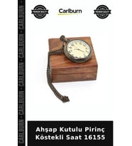 Özel Üretim Retro Hediye Koleksiyon Ahşap Kutulu Pirinç Köstekli Saat 16155