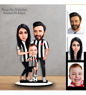Kişiye Özel Karikatür Siyah Beyaz Aile Taraftar Tasarımlı  Biblo  B129
